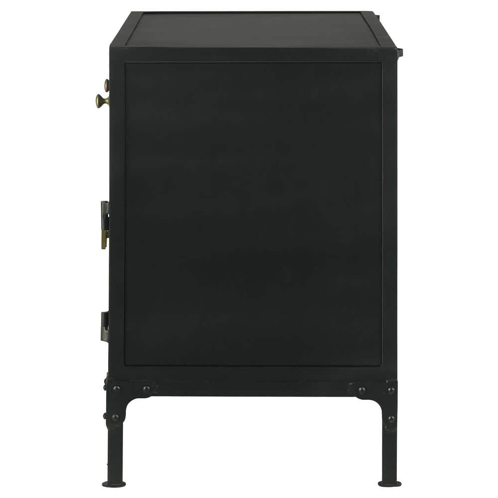 Black Metal Office Cabinet with Adjustable Shelving and Glass Doors