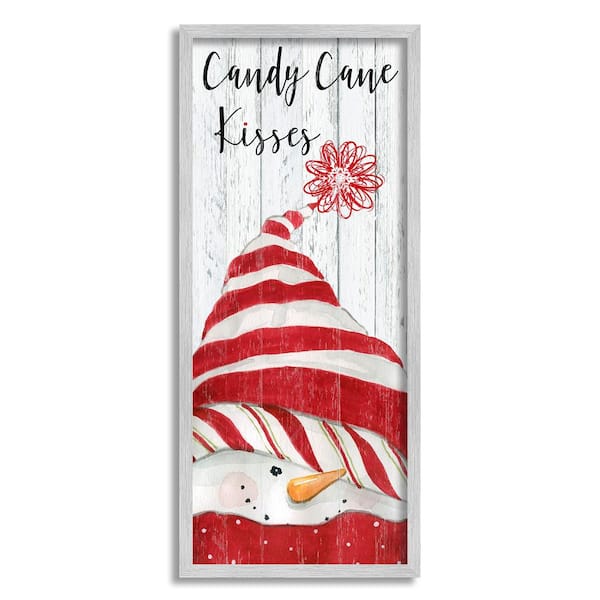 Stupell Industries Candy Cane Kisses Phrase by Carol Robinson 1-Piece Framed Graphic Print Typography Poster Art Print 24 in. x 10 in.