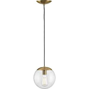 Atwell 1-Light Brushed Bronze Clear Glass Globe Small Modern Pendant Hanging Light
