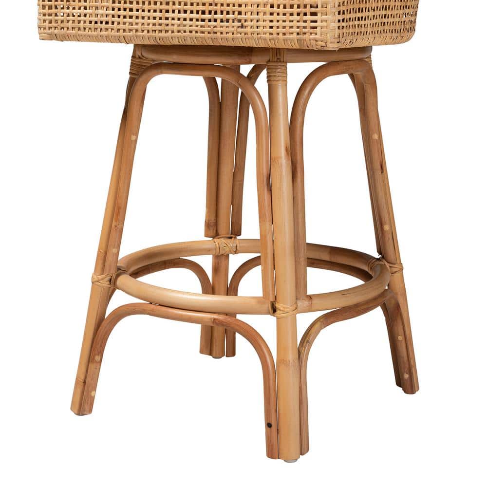 Bella Natural Brown Rattan Swivel Bar Stool with Cushion