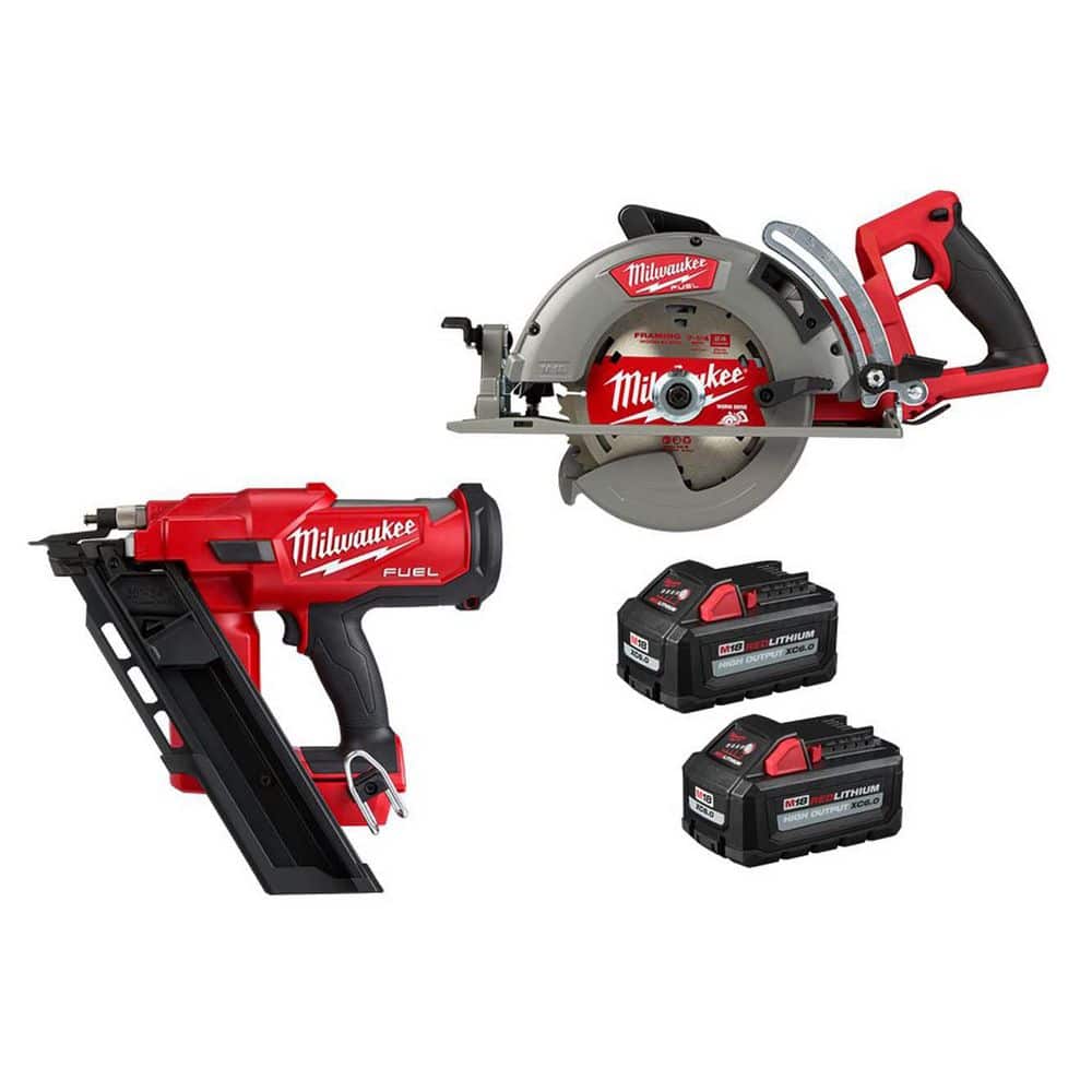 Milwaukee M18 FUEL 3-1/2 in. 18-Volt 30-Degree Lithium-Ion Brushless Cordless Nailer w/7-1/4 in. Rear Circ, Two 6Ah HO Batteries -  2745-20-2830-20