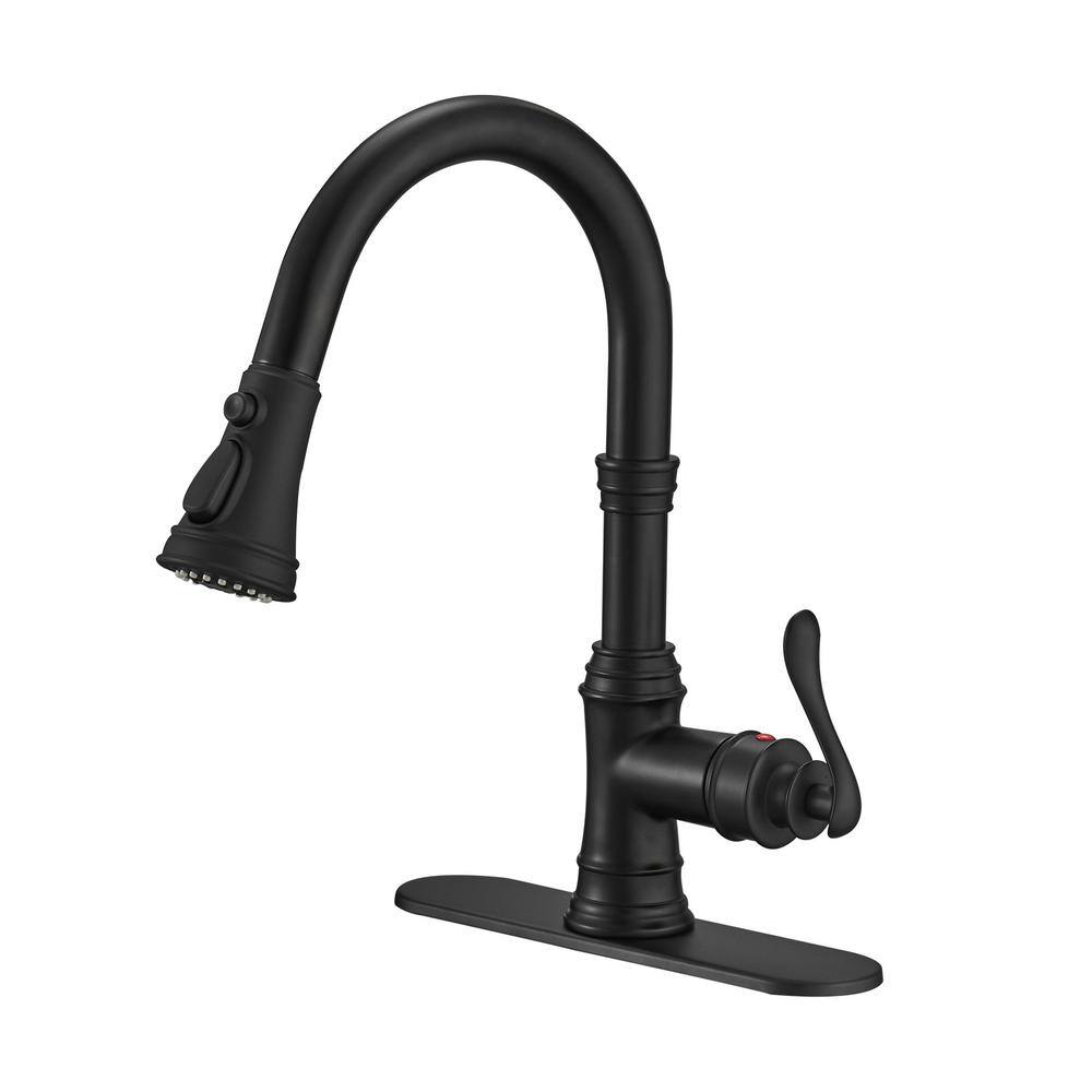 Single-Handle Pull-Down Sprayer 3 Spray High Arc Kitchen Faucet with Deck Plate in Matte Black price history on PriceWatchPro