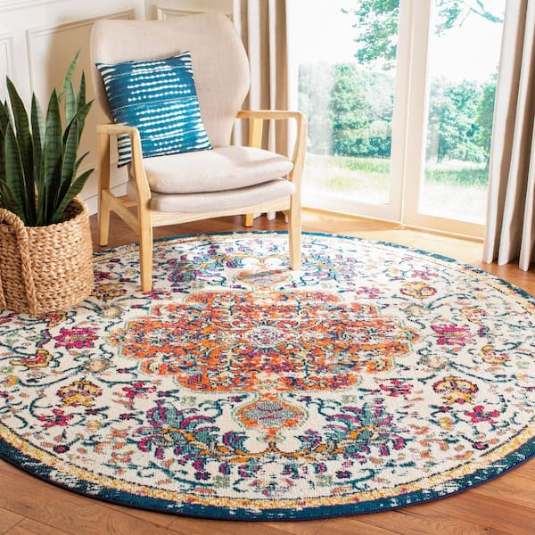 Madison Ivory/Orange Doormat 3 ft. x 3 ft. Round Border Area Rug