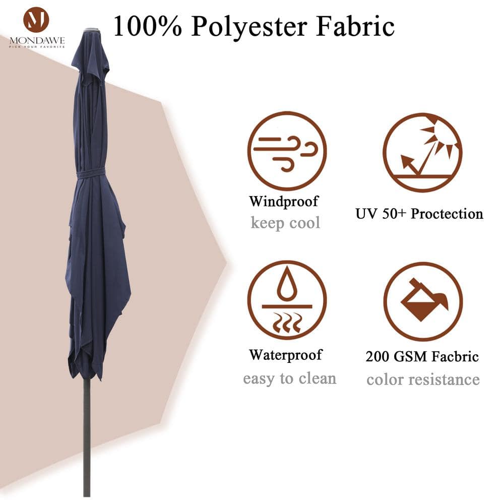 10ft Navy Blue Rectangular Aluminum Market Patio Umbrella