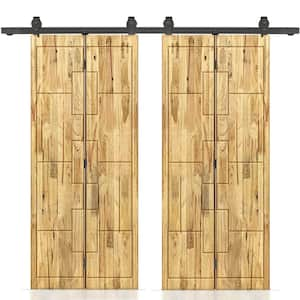 44 in. W. x 80 in. Hollow Core Weather Oak-Stained Pine Wood Double Bi-fold Door with Sliding Hardware Kit