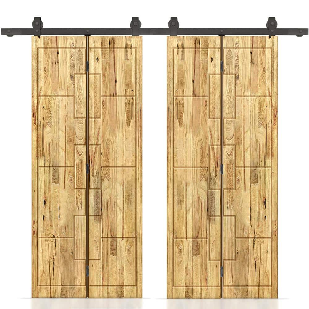 CALHOME 48 in. W. x 80 in. Hollow Core Weather Oak-Stained Pine Wood ...