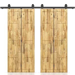 56 in. W. x 84 in. Hollow Core Weather Oak-Stained Pine Wood Double Bi-fold Door with Sliding Hardware Kit