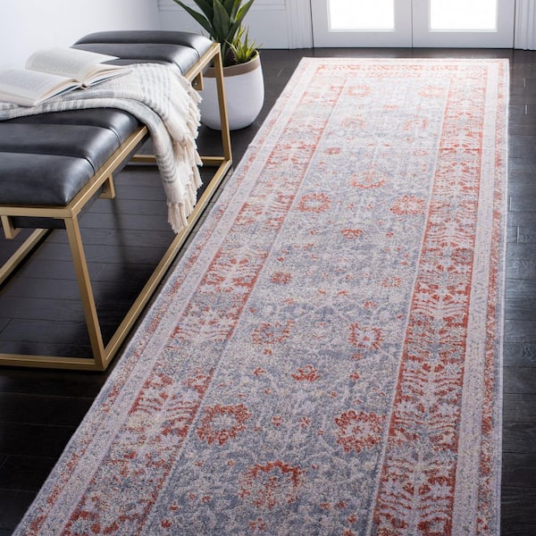 Hellenic 3 ft. x 13 ft. Gray/Rust Border Distressed Runner Rug