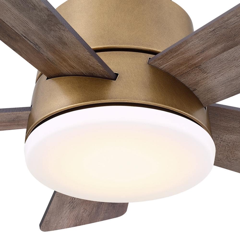 24" Brass Gold LED Flush Mount Ceiling Fan with Remote and Reversible Blades