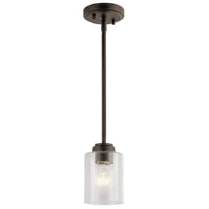 Winslow 1-Light Olde Bronze Contemporary Kitchen Mini Pendant Hanging Light with Clear Seeded Glass