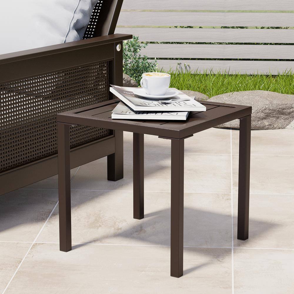 Brown Aluminum Square Outdoor Side Table