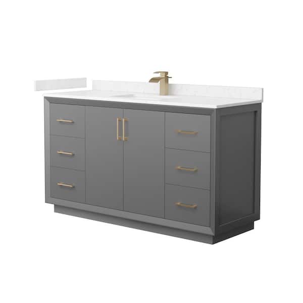 Wyndham Collection Strada 60 in. W x 22 in. D x 35 in. H Single Bath Vanity in Dark Gray with Carrara Cultured Marble Top