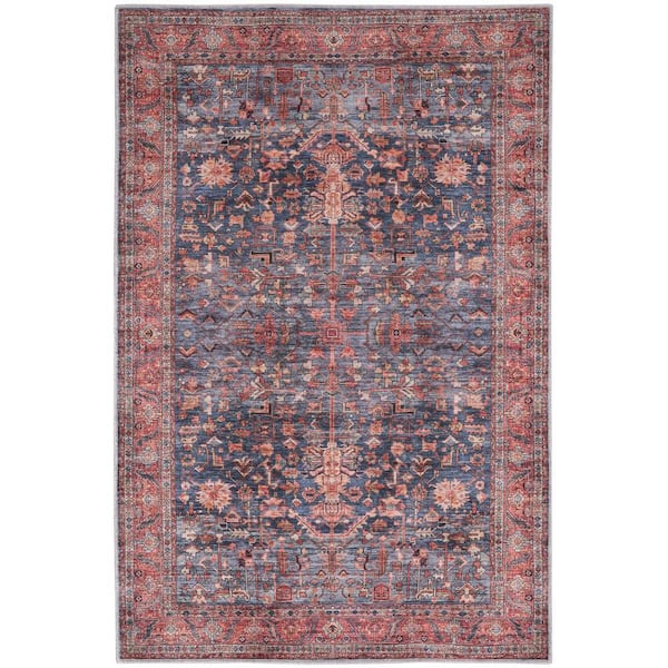 Nourison Machine Washable Brilliance Navy/Brick 4 ft. x 6 ft. Floral Traditional Area Rug
