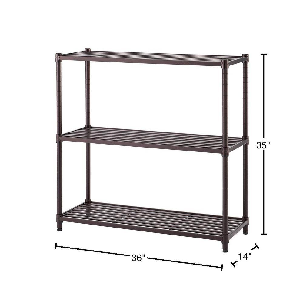 Adjustable Black 3-Tier Metal Slat Shelving Rack