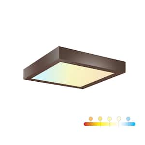 9 in. Square Color Selectable Integrated LED Flush Mount Downlight in Bronze