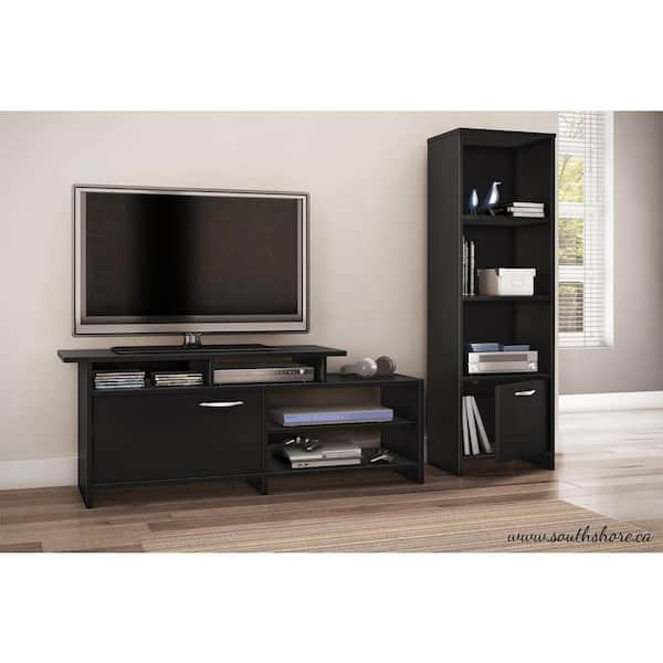 South Shore 53.5 in. Black Faux Wood 3-shelf Standard Bookcase with Doors