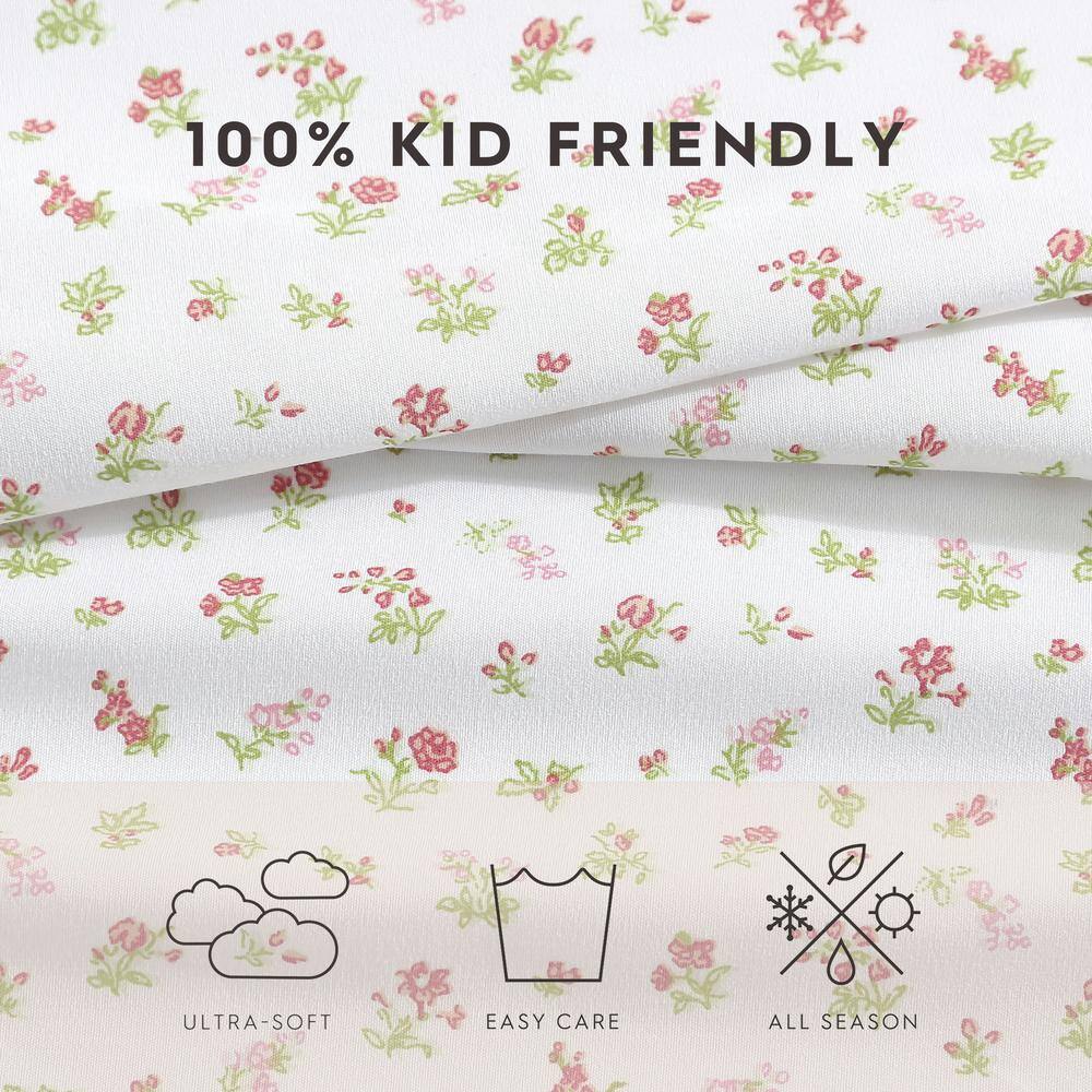 Mae Pink Floral Queen Polyester Microfiber Sheet Set