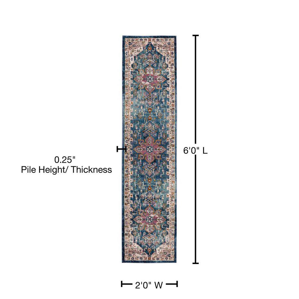 Hand-Knotted Medallion Blue and Cream Synthetic 2'x6' Rug