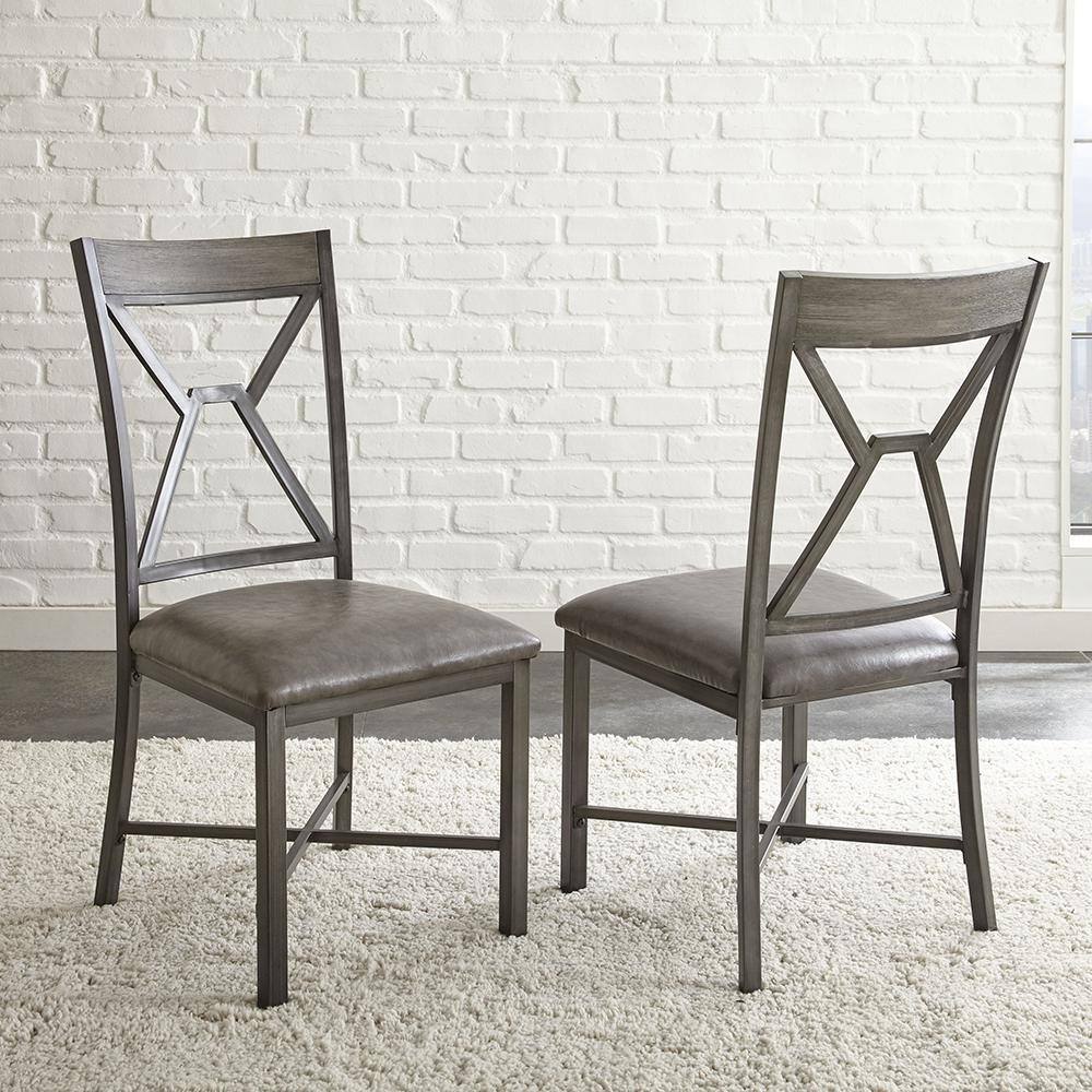 Gray Faux Leather Upholstered Side Chair with Metal Frame