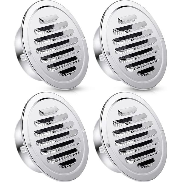4 Inch Round Stainless Steel Air Outlet Vents with Louver Grille Cover Soffit Vent 4-Piece Set