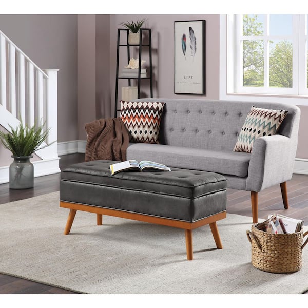 Katheryn Charcoal Faux Leather 43.5 in. Bedroom Bench with Storage