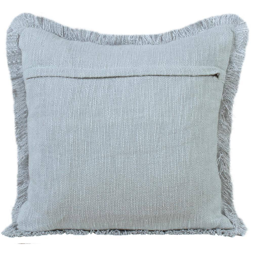 Coastal Charm 20" x 20" Gray Cotton Fringed Throw Pillow