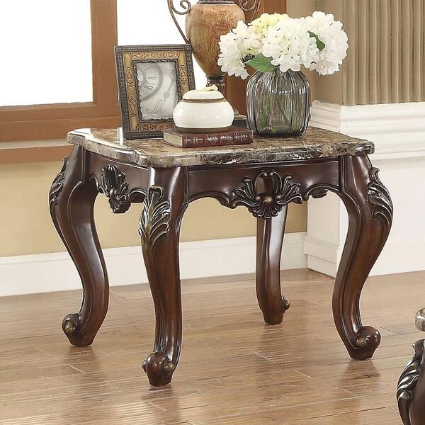 Acme Furniture Devayne 26 in. Marble Top and Dark Walnut Rectangle 
