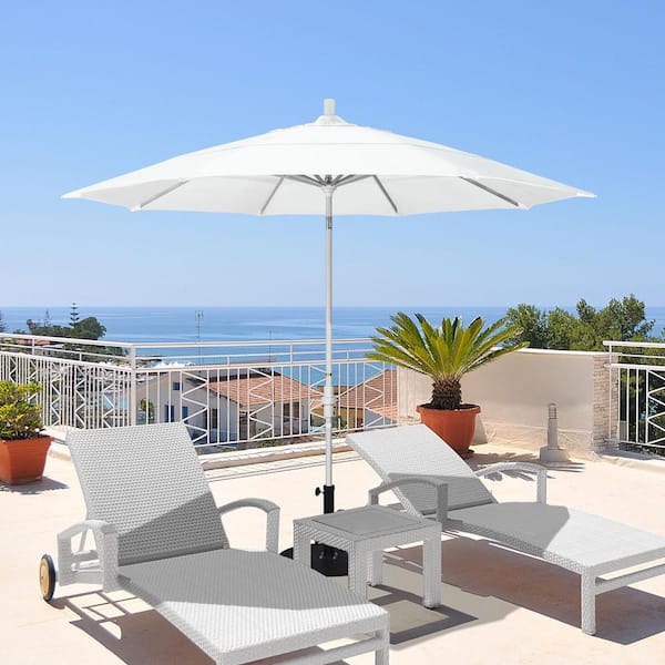 11 ft. Stone Black Aluminum Market Patio Umbrella with Crank Lift Collar Tilt in Jockey Red Sunbrella