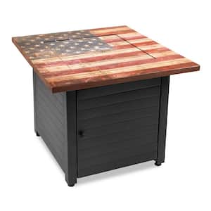 Liberty 30 in. W x 30 in. H Square Steel Frame and UV Printed Rustic American Flag Cement Resin Mantel LP Gas Fire Pit