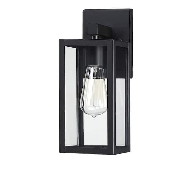 Hukoro 13 in. H 1-Light Matte Black Hardwired Outdoor Wall Lantern Sconce