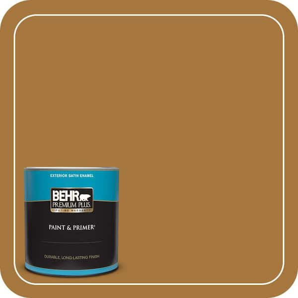 BEHR PREMIUM PLUS 1 qt. #MQ4-6 Invitation Gold Satin Enamel Exterior Paint & Primer