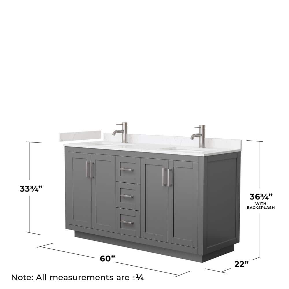 Miranda 60" Dark Gray Freestanding Double Vanity with Carrara Marble Top