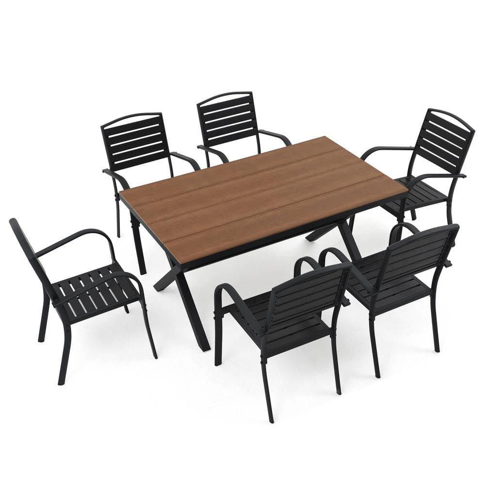 7-Piece Aluminum Outdoor Dining Chair Set with Dining Table, Black