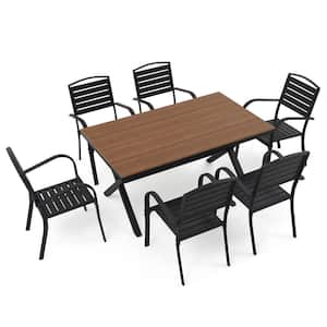 OC Orange Casual 7-Piece Wood Outdoor Dining Set, Black