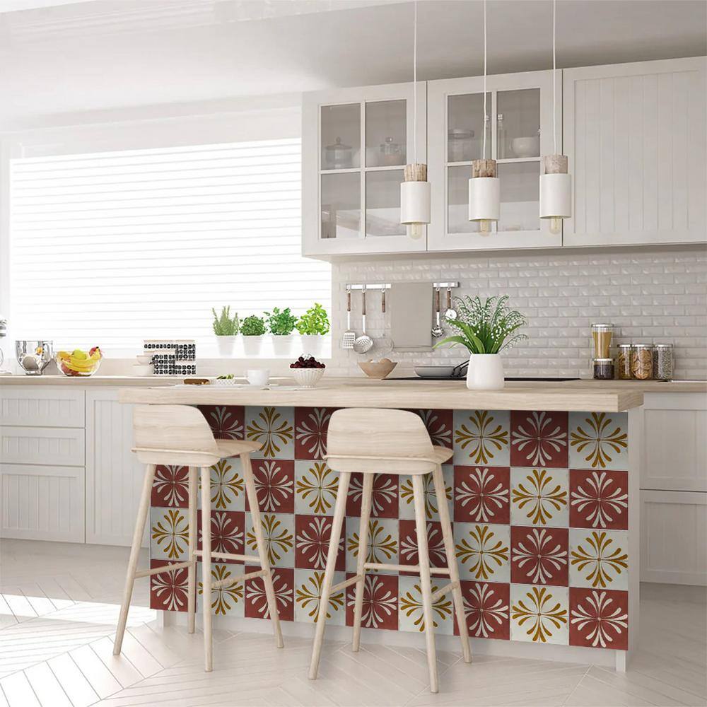 8x8-inch Dark Red and Beige Vinyl Peel and Stick Mosaic Tile Set