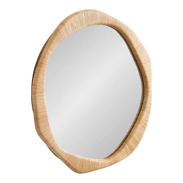 Rahfy Natural Brown 26 in. W x 26 in. H Irregular Rattan Wall Mirror