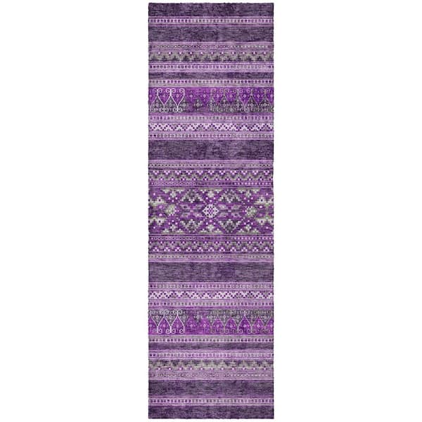 Dream Shag Premium Machine Washable Abstract ADS714 Purple 2 ft. x 7 ft. Runner Rug