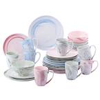 16-Piece Assorted Colors Porcelain Plates, Bowls Set and Mugs Dinnerware Set (Service for 4)