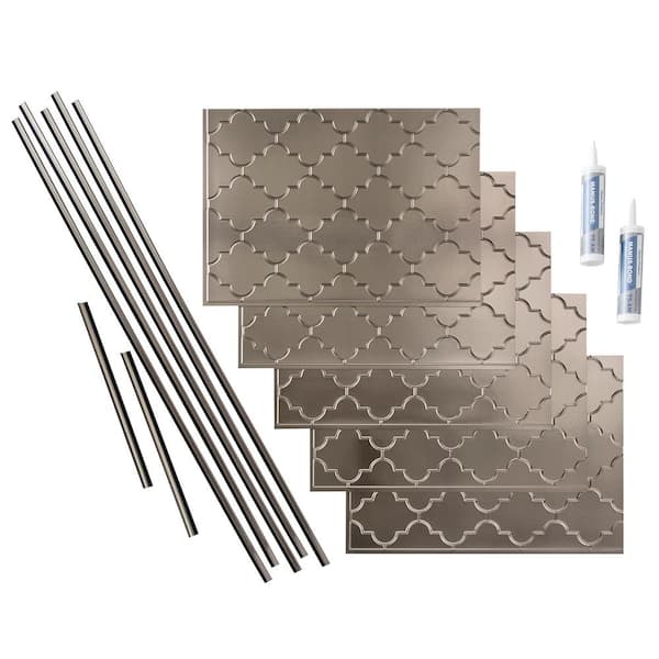 Fasade Monaco 18 in. x 24 in. Brushed Nickel Vinyl Decorative Wall Tile Backsplash 15 sq. ft. Kit