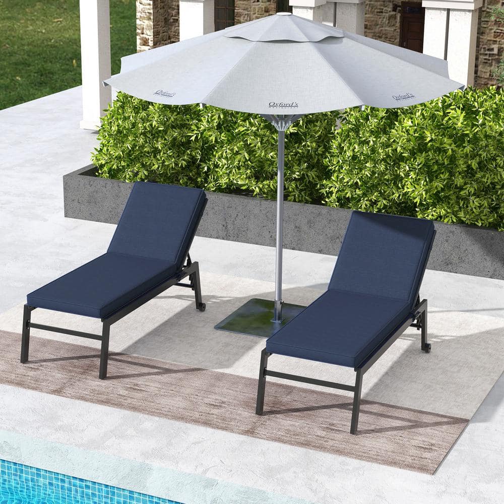 Navy Blue Outdoor Chaise Lounge Cushions with Ties, 72" x 21"