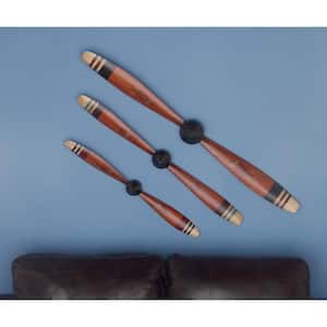 Metal Red 2 Blade Airplane Propeller Wall Decor with Aviation Detailing (Set of 3)
