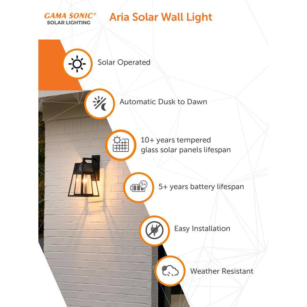 Black Solar Powered Outdoor Lantern with Glass Panels
