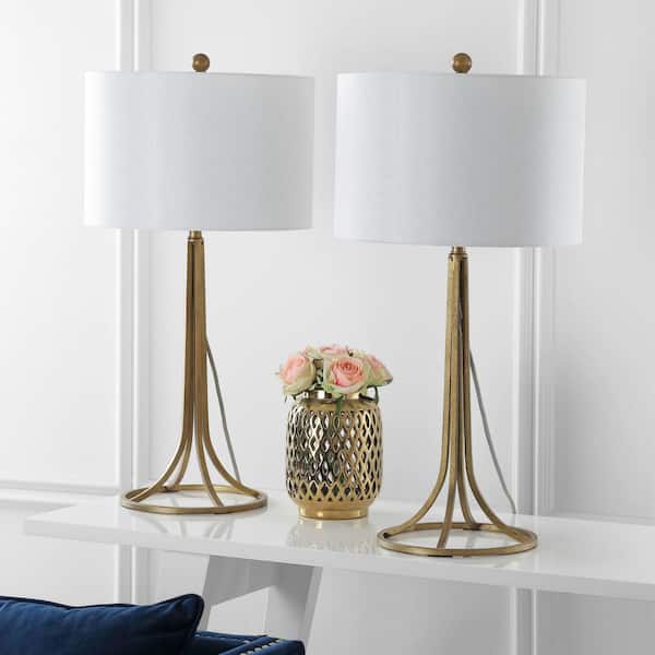Mckenna 30 in. Antique Bronze Metal Table Lamp with Off-White Shade (Set of 2)