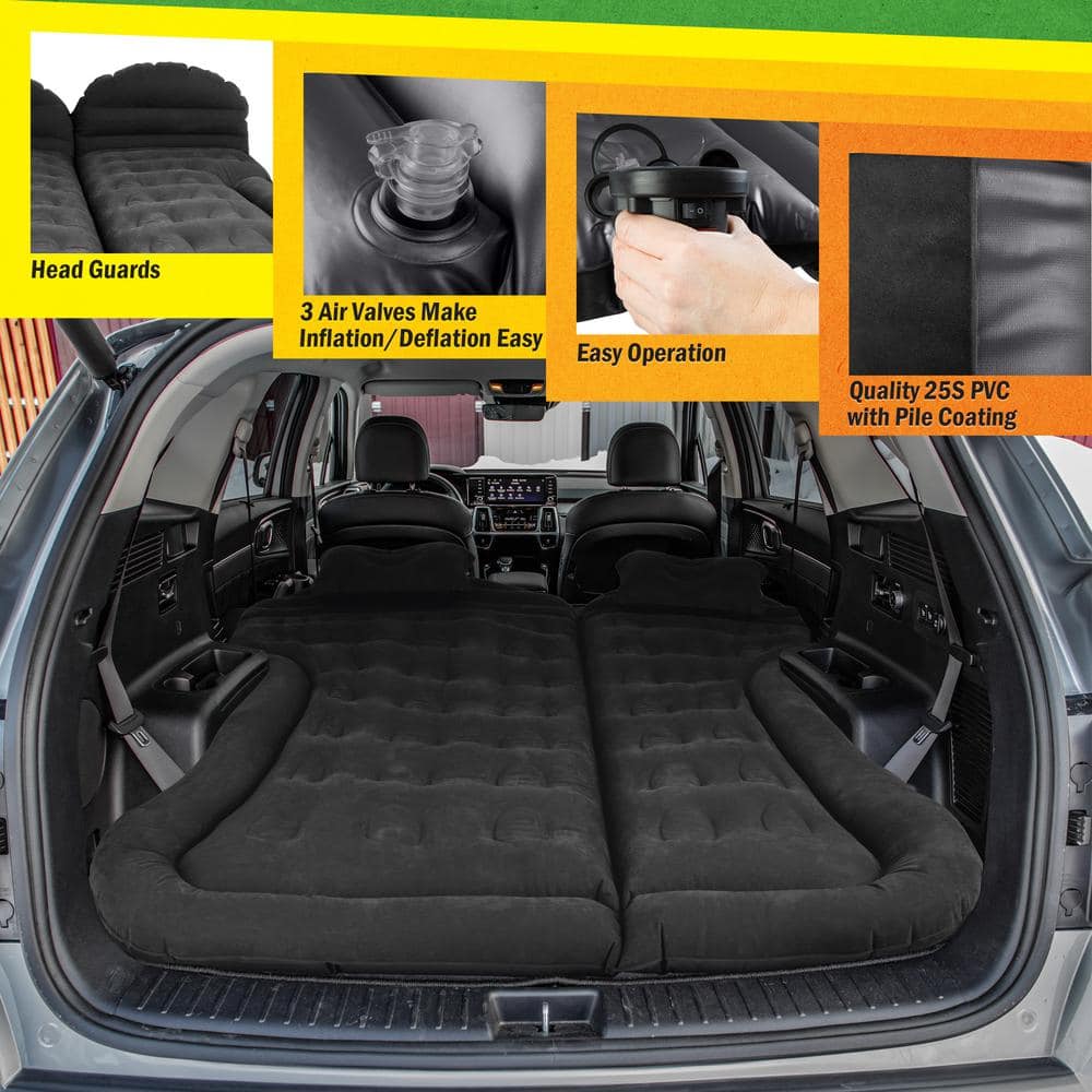Black Inflatable Car Air Mattress with Pump and Pillows