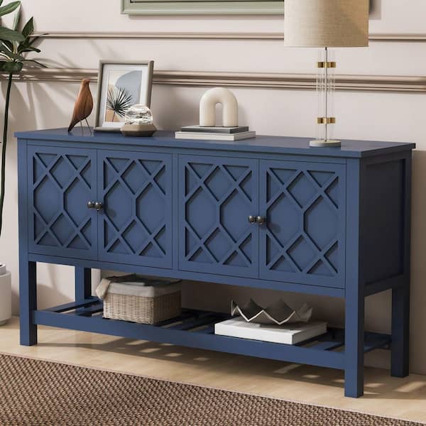 Polibi 59.8 in. Navy Blue Rectangle Wood Console Table Entryway Table