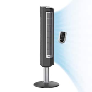 38 in. 3 Speed Black Oscillating Tower Fan with Timer and Multi-Function Remote