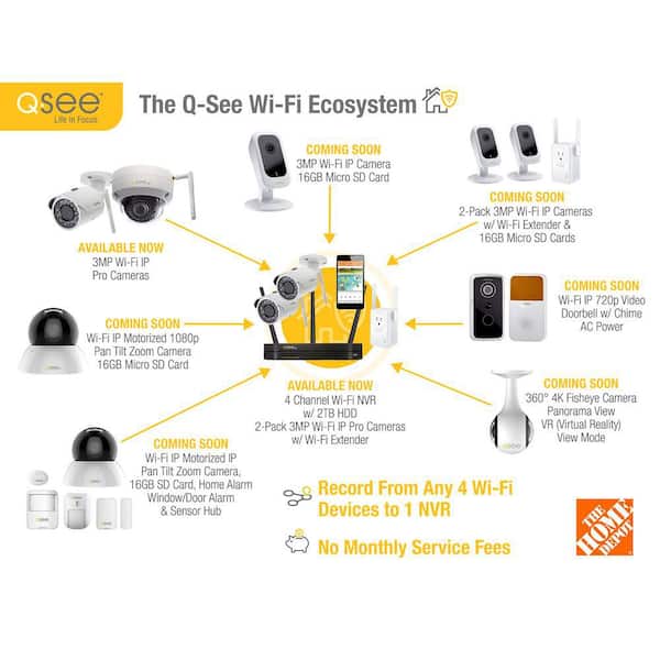 Q-SEE Wi-Fi Wireless 4MP IP Motorized Pan Tilt Standard Surveillance Camera  with 16GB SD Card and Night Vision QCW4MP1PT16