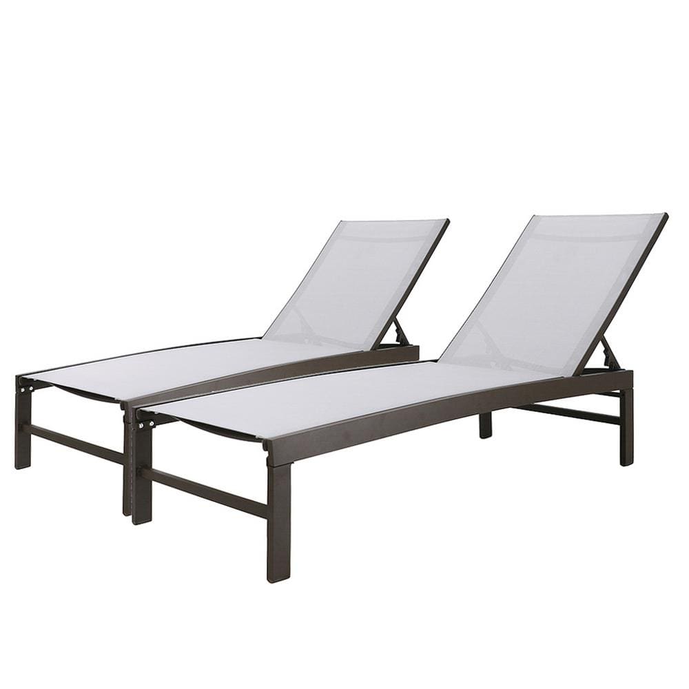 Brown Aluminum Adjustable Outdoor Chaise Lounge Set of 2