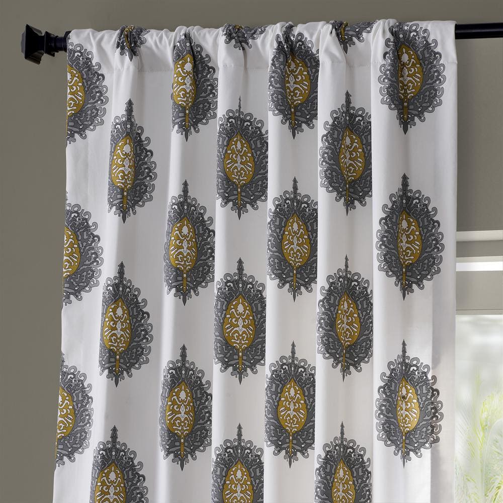Mayan Gold Printed Cotton Twill Room Darkening Curtain Panel