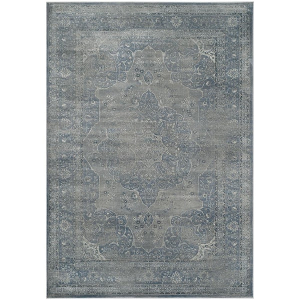 SAFAVIEH Vintage Light Blue/Light Gray 8 ft. x 11 ft. Border Area Rug